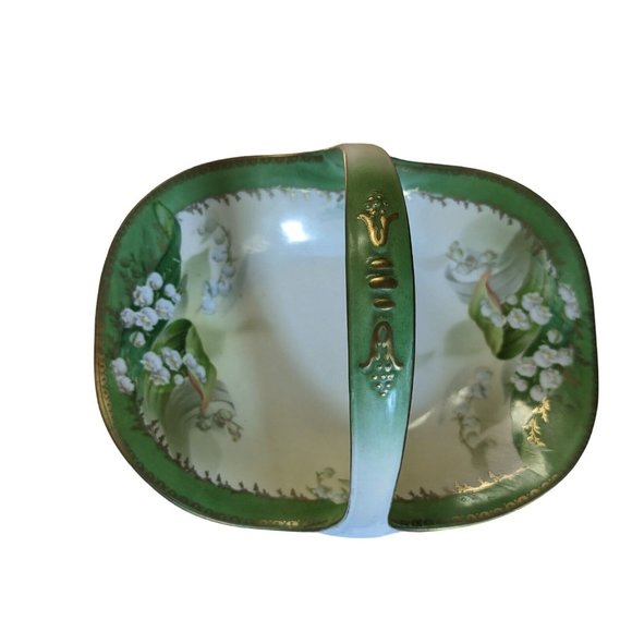 R S Germany Basket Style Dish with Handle and Floral Designs - Picture 2 of 6